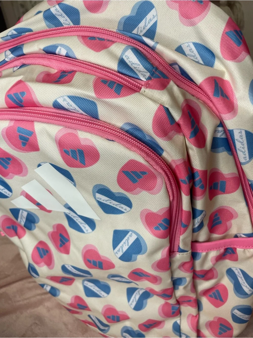 adidas Kids Heart Pattern Backpack in Pink, Blue & Cream